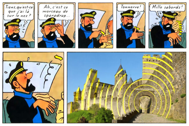 Montage photo associant le capitaine haddock avec la Cité de Carcassonne