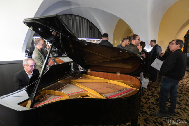 Inauguration de l'hôtel Hilton de Carcassonne 10 Intérieur d'un piano à queue entrouvert lors d'un cocktail
