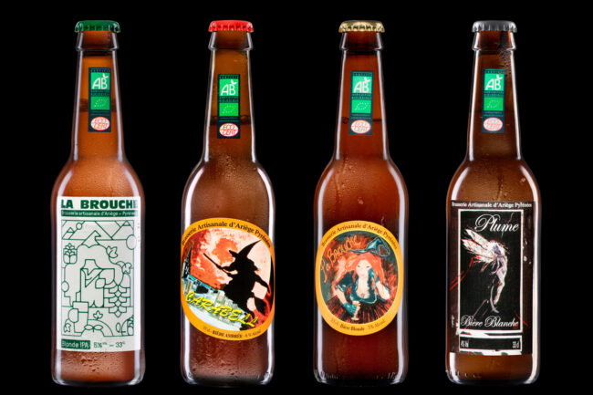 Shooting de bouteilles avec mise en scène pour la Société RF Distribution 4 Quatre bouteilles de bière avec du givre dessus