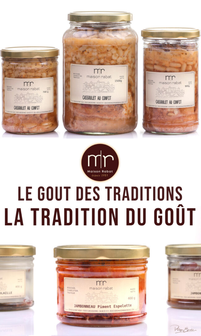 Maison Rabat, Photos + affiches + panneaux = communication gagnante 6 Trois bocaux de cassoulet au confit et trois bocaux de jambonneau dont un au piment d’Espelette
