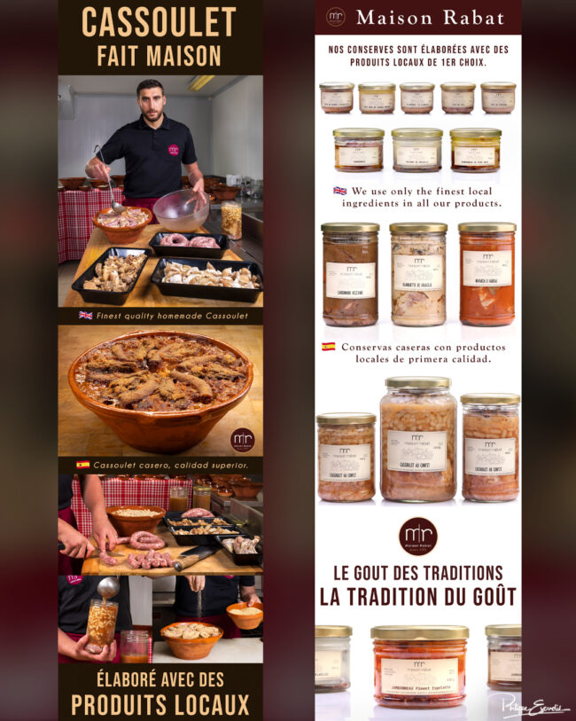 Maison Rabat, Photos + affiches + panneaux = communication gagnante 3 Deux panneaux promotionnels, l'un consacré au cassoulet et l'autre à des conserves artisanales