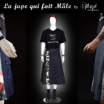 Présentation en studio de trois modèles de jupes homme de la collection La Jupe qui fait mâle par l’atelier couture I Fil Good.