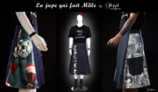 Présentation en studio de trois modèles de jupes homme de la collection La Jupe qui fait mâle par l’atelier couture I Fil Good.